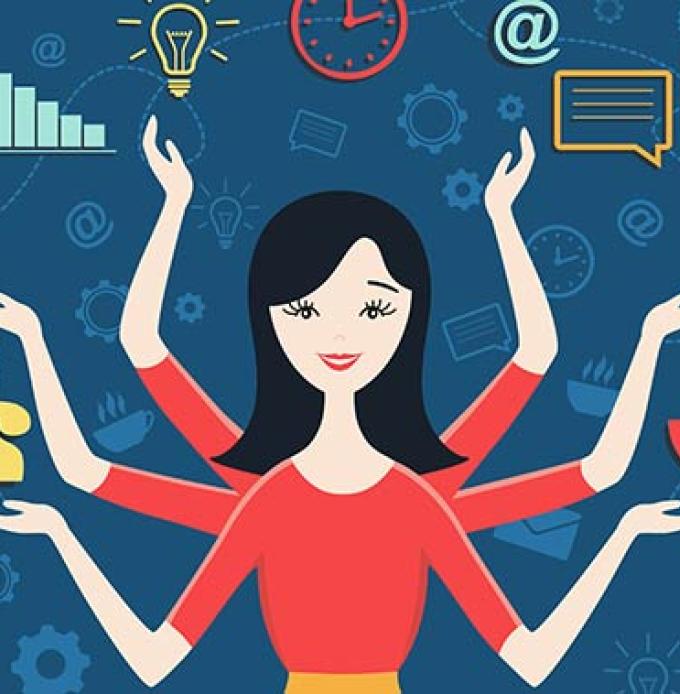 Illustration eines pers&ouml;nlichen Assistenten, der sehr hart arbeitet und die Arbeit mit einem L&auml;cheln macht (Foto: &copy; olha_oleskova - Adobe Stock)